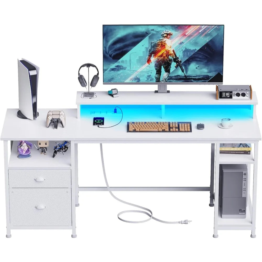 61" Desk with LED Light & Power Outlets