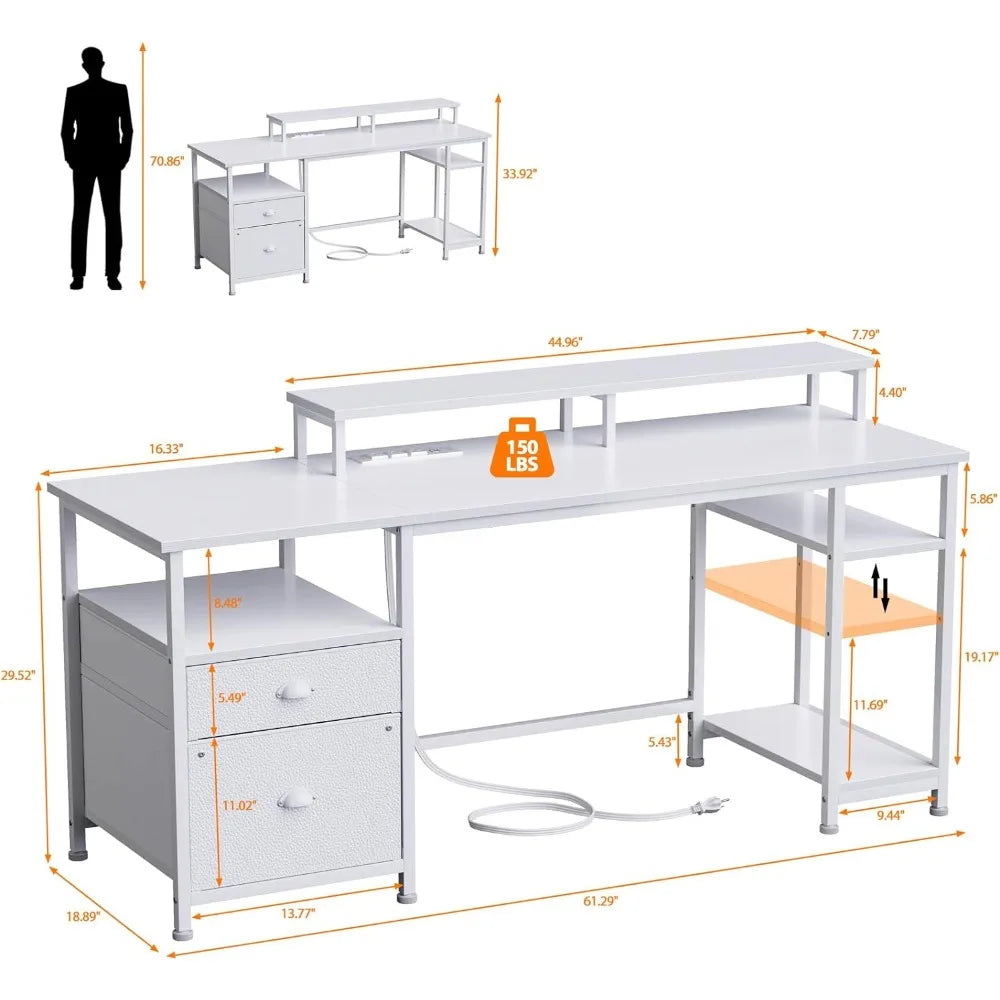 61" Desk with LED Light & Power Outlets