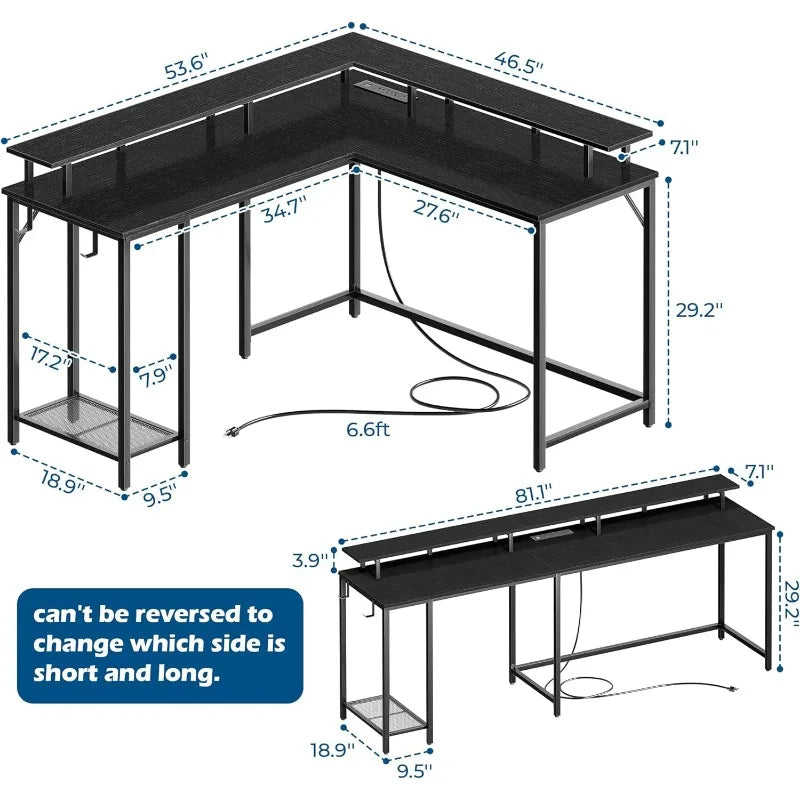 Computer Desk with Power Outlets & LED Lights